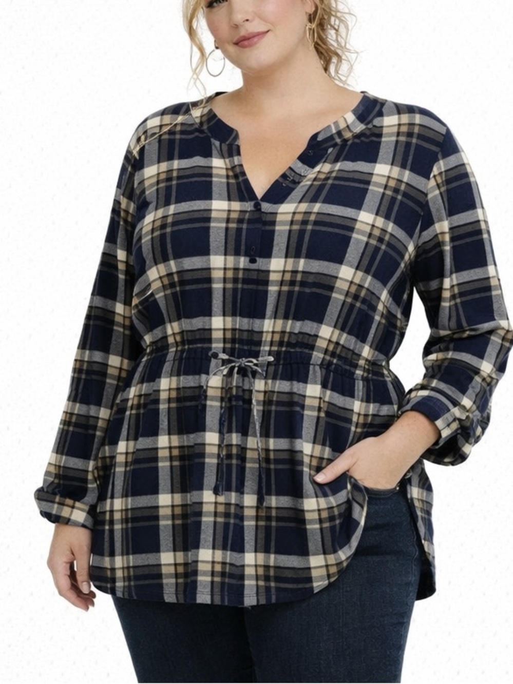 Bobbie Brooks Soft Plaid Flannel Elastic Waist Shirt Tunic Plus Size 3X